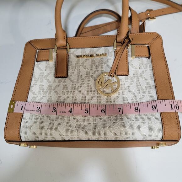Michael Kors Dillon Monogram Small Satchel and Crossbody Bag Vanilla - Picture 13 of 15